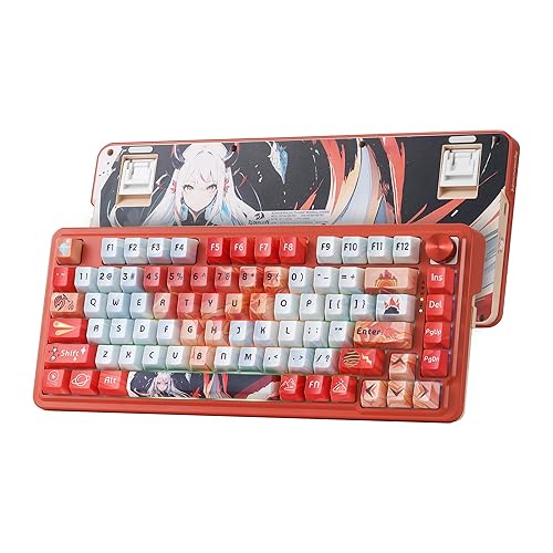 Redragon K673 PRO SE 75% 81 Keys Wireless Gasket RGB Gaming Keyboard, 3-Mode Anime Mechanical Keyboard w/Hot-Swap Socket, Dedicated Knob Control & 5-Layer Noise Dampening, Custom Hi-Fi Linear Switch - Flaming Red - Custom Switch Linear