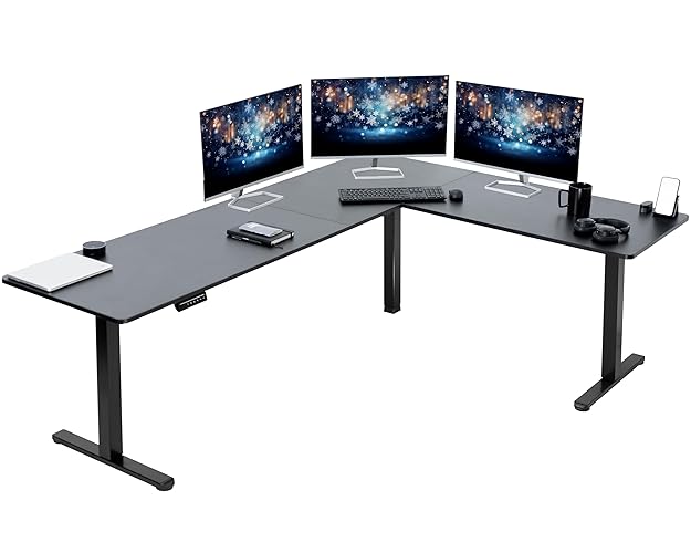 VIVO Electric Corner L-Shaped 84 x 63 inch Standing Desk, Height Adjustable, Memory Controller, Black Top Black Frame, DESK-E3CTBB-84 - 84 x 63 - Black Top / Black Frame