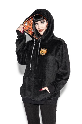Vintage Halloween Cat - Black Cozy Pullover | XSmall