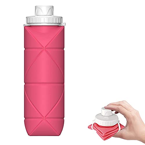 SPECIAL MADE Collapsible Water Bottle Leakproof Valve BPA Free Silicone Foldable Water Bottle for Gym Camping Hiking Travel Sports Lightweight Durable 20oz (Pink) - colorful