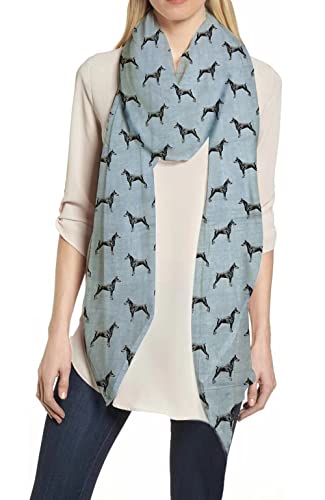 Lina & Lily Doberman Pinscher Dog Print Scarf Shawl Wrap Lightweight, Gift for Dog Lover - Light Blue