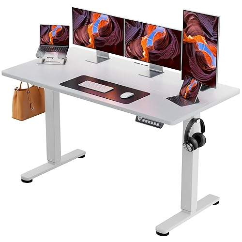 ErGear Height Adjustable Electric Standing Desk, 55 x 28 Inches Sit Stand up Desk, Memory Computer Home Office Desk (White) - 55*28 Inch - White