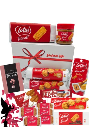 Lotus Biscoff Biscuits Gift Set Hamper Box From Jolafunbs-Greeting card,Biscoff Spread,Biscoff Kitkat, Biscuits&More-Hampers For Couples, Birthday Gifts For Him,hampers For Women, Valentine
