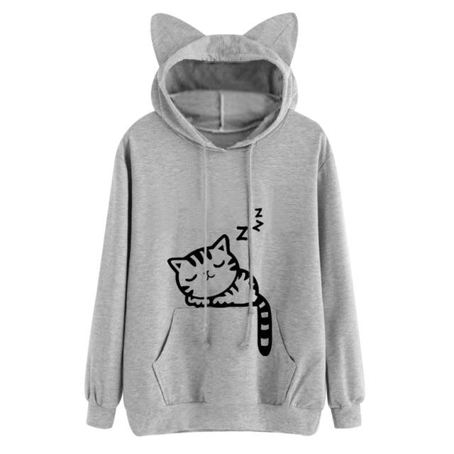 Relaxing Cat Hoodie - Grey / M