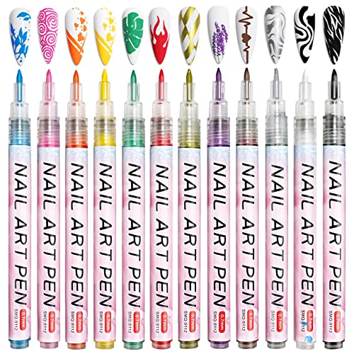 12 Colores Bolígrafo de Uñas, Owelth Nail Art Point Grafiti Pen Set, Pen Manicure Bolígrafo para Dibujar para DIY Dotting, Rotulador Uñas Herramientas de Manicura Regalo para Halloween Navidad - color normal-1