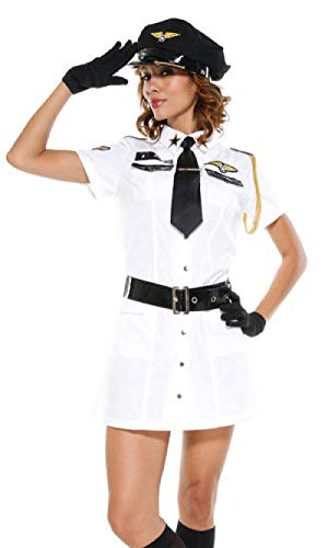KHDFYER Conjuntos De Lencería para Mujer Moda Mujer Aerolínea Camarera Cosplay Disfraz Sexy Azafata Uniforme Fiesta De Halloween Cosplay Asistente De Vuelo Traje - Blanco - Talla única