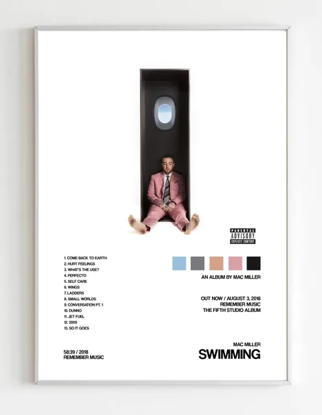 Mac Miller - Swimming Album Cover Poster Print With Track List and Color Tiles - 11" x 17" inches Ready to Frame - Wall Art