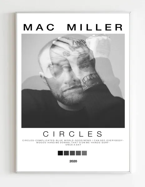 Mac Miller - Circles Album Cover Poster Print With Track List and Color Tiles - 11" x 17" inches Ready to Frame - Wall Art