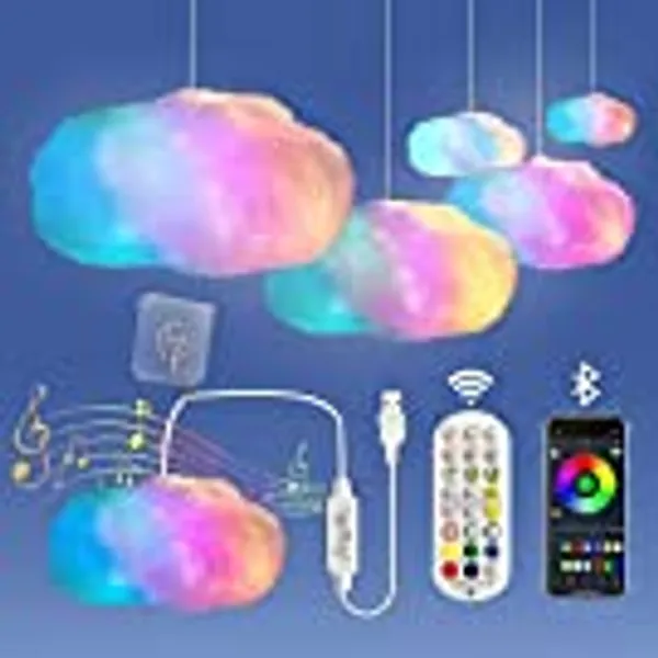 Lichaser RGB Cloud Led Lights with 2.4G Remote and Bluetooth APP Changing Color into Rainbow Cloud, Lightning Cloud,etc. Cool Cloud LED Lights for Wall Room Home Bedroom Decor(≈24*16inch) (24inch, RGB)
