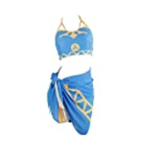 Womens Zelda Cover up Swimsuit Princess Cosplay Split Bikini Halter Swimwear Summer Bathing Suit with Cover Up Sarong Skirt