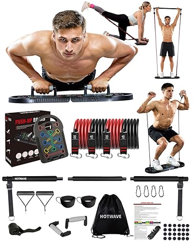 HOTWAVE Push Up Board Fitness, Portable Foldable 20 in 1 Push Up Bar at Home Gym, Pushup Handles for Floor. Professional Strength Training Equipment For Man and Women,Patent Pending - Black Bar Kit