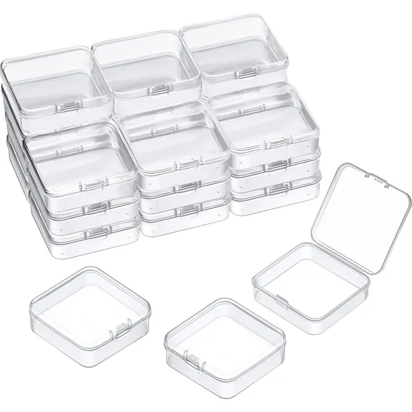 24 Packs Small Clear Plastic Beads Storage Containers Box with Hinged Lid for Storage of Small Items, Crafts, Jewelry, Hardware (2.5 x 2.5 x 0.8 Inches) - 2.5 x 2.5 x 0.8 in