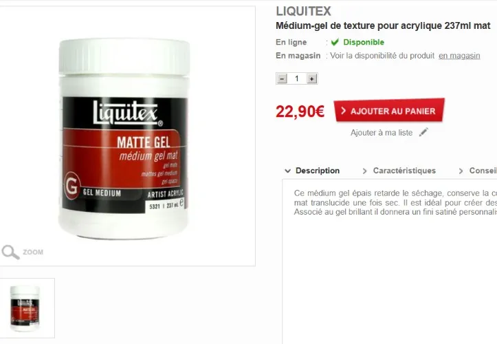 Médium-gel de texture pour acrylique 237ml mat Liquitex chez Rougier & Plé