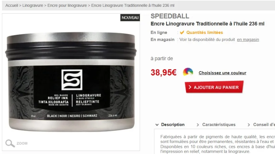 Encre Linogravure Traditionnelle à l'huile 236 ml Speedball chez Rougier & Plé