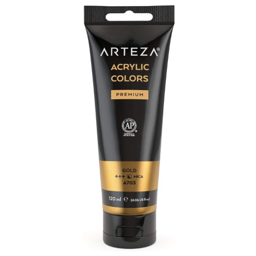 ARTEZA Metallic Acrylic Paint, (Gold A703) 120 ml/tube, Highly Pigmented & Fade-Resistant, Non-Toxic, for Artists & Hobby Painters
