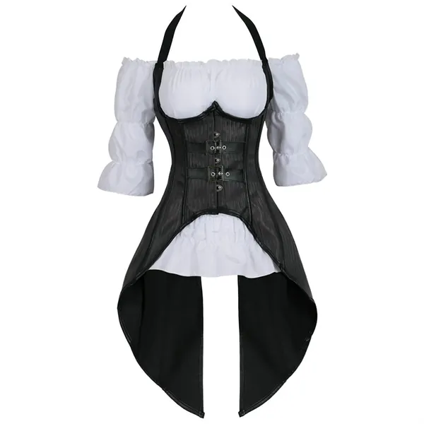 Hengzhifeng Steampunk Corset Carnival Costumes Womens Underbust Bustiers with Pirate Blouse Set