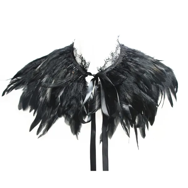 Feather Shoulder Cape Cloak Feather Shawl Gothic Natural Wrap Collar for Halloween Party Costume Carnival Cocktail Evening Dress Accessories,Black