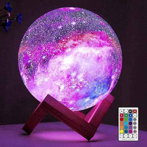 BRIGHTWORLD Moon Lamp Galaxy Lamp 5.9 inch 16 Colors LED 3D Moon Light, Remote & Touch Control Moon Night Light Gifts for Girls Boys Kids Women Birthday - Wooden Base