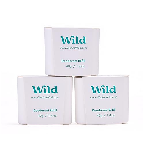 Wild - Déodorant Naturel Rechargeable - Trio de recharges Fresh Cotton & Sea Salt - Sans Aluminium - Végan & Ecologique - Protection longue durée - 100% Natural Ingredient - 3 lots de recharges de 40g - Fresh Cotton & Sea Salt - 40 g (Lot de 3)