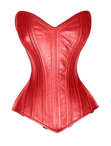 luvsecretlingerie Heavy Duty 24 Double Steel Boned Waist Training LEATHER Overbust Tight Shaper Corset #8585-LE - 5X-Large - Red