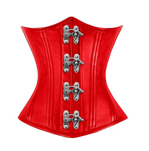 luvsecretlingerie Heavy Duty 26 Double Steel Boned Waist Training Leather Underbust Tight Shaper Corset #8520-MC - 5X-Large - Red