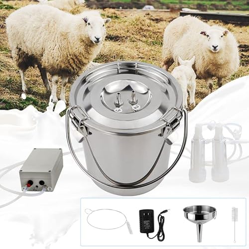 2025 Upgrade 3L Goat Milking Machine, Continuously Adjustable Suction Pulsation Vacuum Electric Milker, Portable Livstock Milking Machine with Stainless Bucket(US Plug)(3L Goat) - 3L Adjustable Sheep Milking Machine
