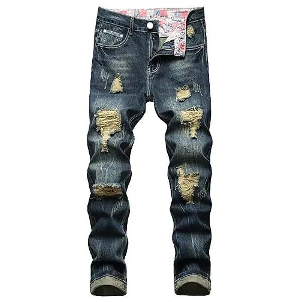 Homllyer Ripped Jeans for Men,Mens Slim Straight Fit Denim Jeans
