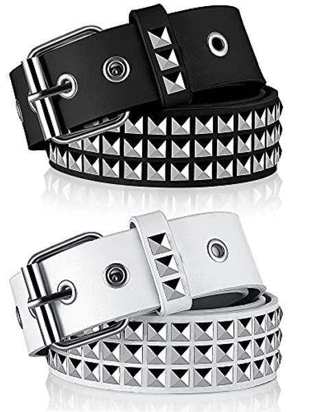 Vicenpal 2 Pieces Studded Belt Punk Rock Rivet Belt Metal Pyramid Pu Leather Belt EMO Belt for Women Men