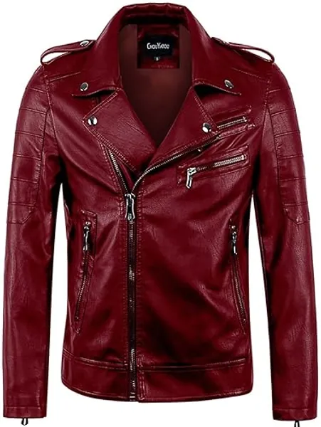 chouyatou Men's Vintage Asymmetric Zip Lightweight Faux Leather Biker Jacket