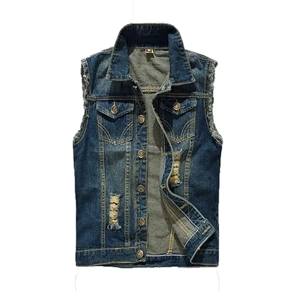 Mens Casual Denim Vest Sleeveless,Vintage Jean Vest Button Down