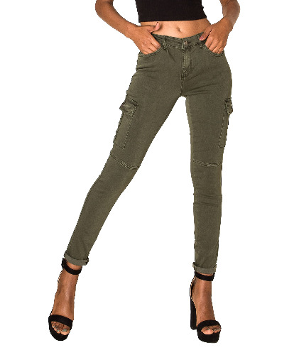 Nina Carter - Damen Cargohose Skinny Fit - Dunkel Khaki, XS