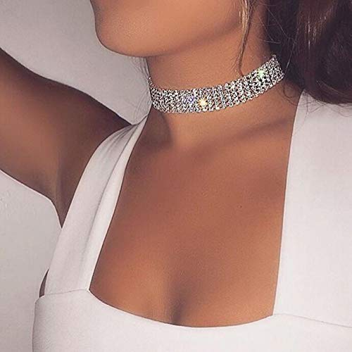 Halskette, Metall Silber, Strass