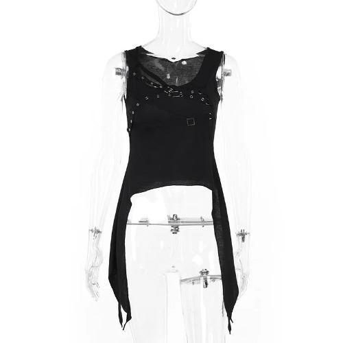 Alt Gothic Punk Sleeveless Black Dress - black / M