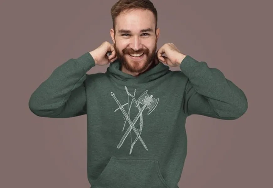 The Golden Trio Hoodie  Axe / Sword / Bow  Unisex Hooded | Etsy