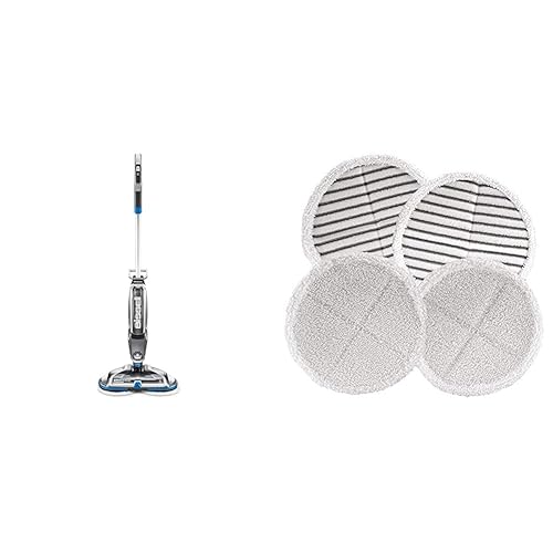 Bundle of Bissell SpinWave Cordless Hard Floor Expert, 23159, Titanium With Electric Blue Accents + Bissell 2124 Spinwave Mop Pad Kit Replacement Pads, White
