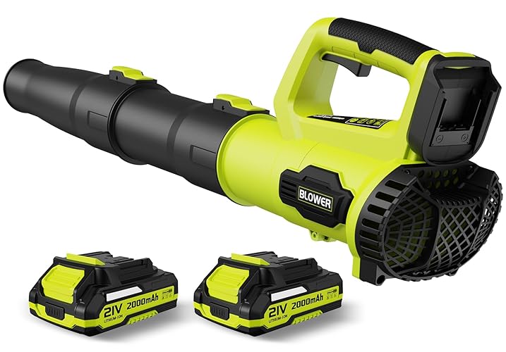 LEAPUL Leaf Blower, 21V Electric Cordless Leaf Blower, 2 X 2.0Ah Batteries and Charger Included, Lightweight Leaf Blower for Patio Cleaning, Lawn Care, Blowing Leaves and Dust, etc. - Green