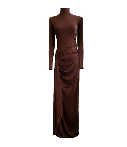 Evangeline Brown Turtleneck Maxi Dress