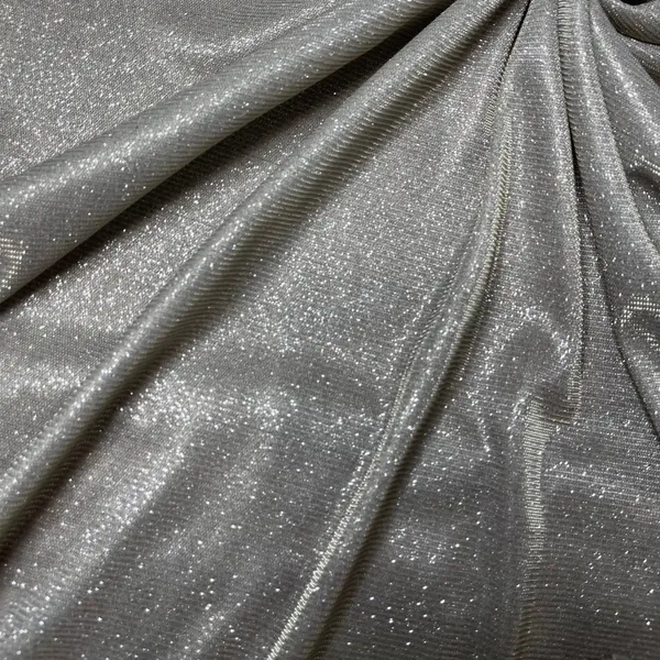 Light Grey Lurex Glitter Fabric,Shimmer Silver Fabric for Gown,Stretch Silver Glitter Fabric for Costumes