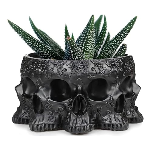 GUTE Skull Planter, Box Planter for Flowers & Succulents, Indoor & Outdoor Use, Black (Resin, 1.98 lbs) - Black