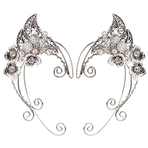 GANAZONO Elf Ear Cuffs Fairy Earrings Pearl Wing Cuff Wrap Earrings Elven Ear Clips Jewelry Gift, 8 X3. 5 X0. 5cm, Zinc, No Gemstone