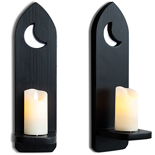 IRISVITA Gothic Candle Holders, Sconces Wall Decor Set of 2, Medieval Decor, Wall Mount Farmhouse Decor, Spooky Gothic Decor, Gothic Home Decor, Rustic Home Decor, Goth Wall Decorations - Black - Black 02