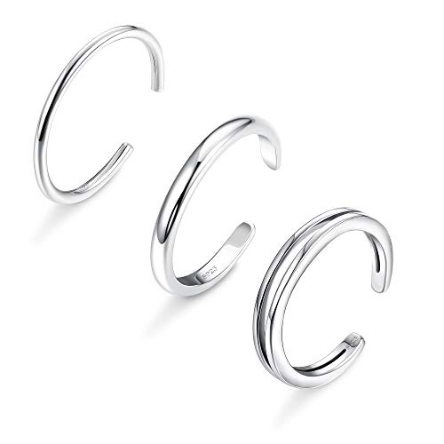 Sllaiss 3PCS 925 Sterling Silver Toe Rings for Women Girls Simple Open Thin Band Ring Adjustable - S925