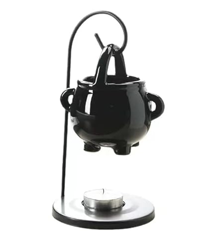 Makimoo Hanging Cauldron Pagan Oil Burner with Handle, Essential Fragrance Wax Melts Burner, Witches Home Decor Black Wax Warmer Aroma Diffuser