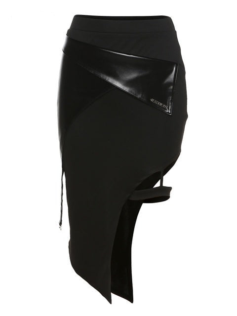 'Demon to Some' Black Goth PU Fake Leather Skirt - black / S