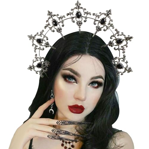 LaVenty Halo Crown Headband Stars Stars Goddess and Crown for Women Boho Wedding Halloween Costume - black