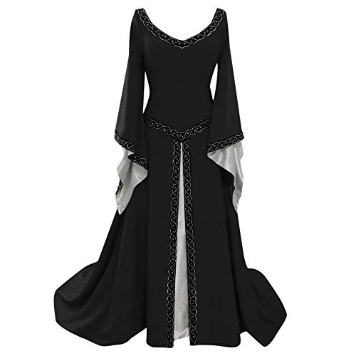 tuduoms Renaissance Dress Women Classical Medieval Costumes Plus Size Halloween Witch Cosplay Costumes Fancy Dress Retro Gown - Small - Black