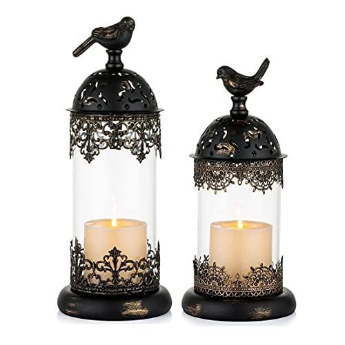 Romadedi Candle Holders Decorative Bird Cage Lantern - Tabletop Decorative Accent Candleholder Set of 2 for Halloween Home Living Room Mantel Patio Coffee Table Centerpiece Decor, Distressed Black - Black-4