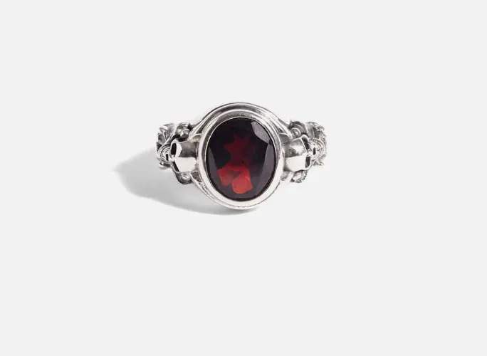 Red Stone Silver Skull Ring