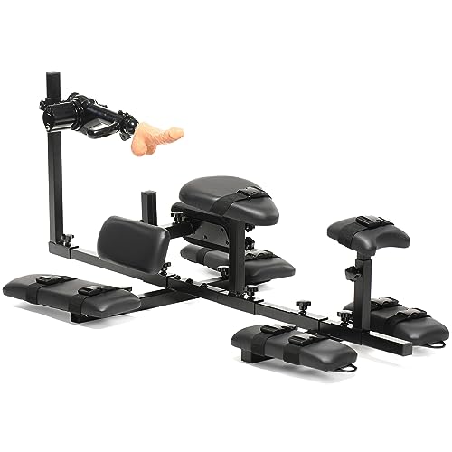 MASTER SERIES Subversion Deluxe Stockade with Sex Machine for Men, Women, & Couples. Durable Steel Frame, Padded Comfort, Multi-Speed Sex Machine. BDSM Furniture. 7 Piece Set, Black. - Black - 55" Base Bar