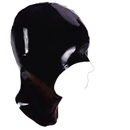 EXLATEX Latex Hood Mens Rubber Open nose and Jaw Latex Mask - X-Large - Black-0.6mm